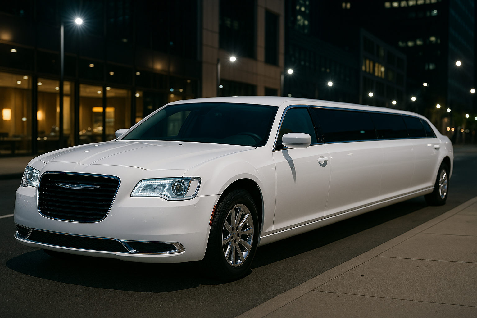 10 Passenger White Stretch Limo exterior