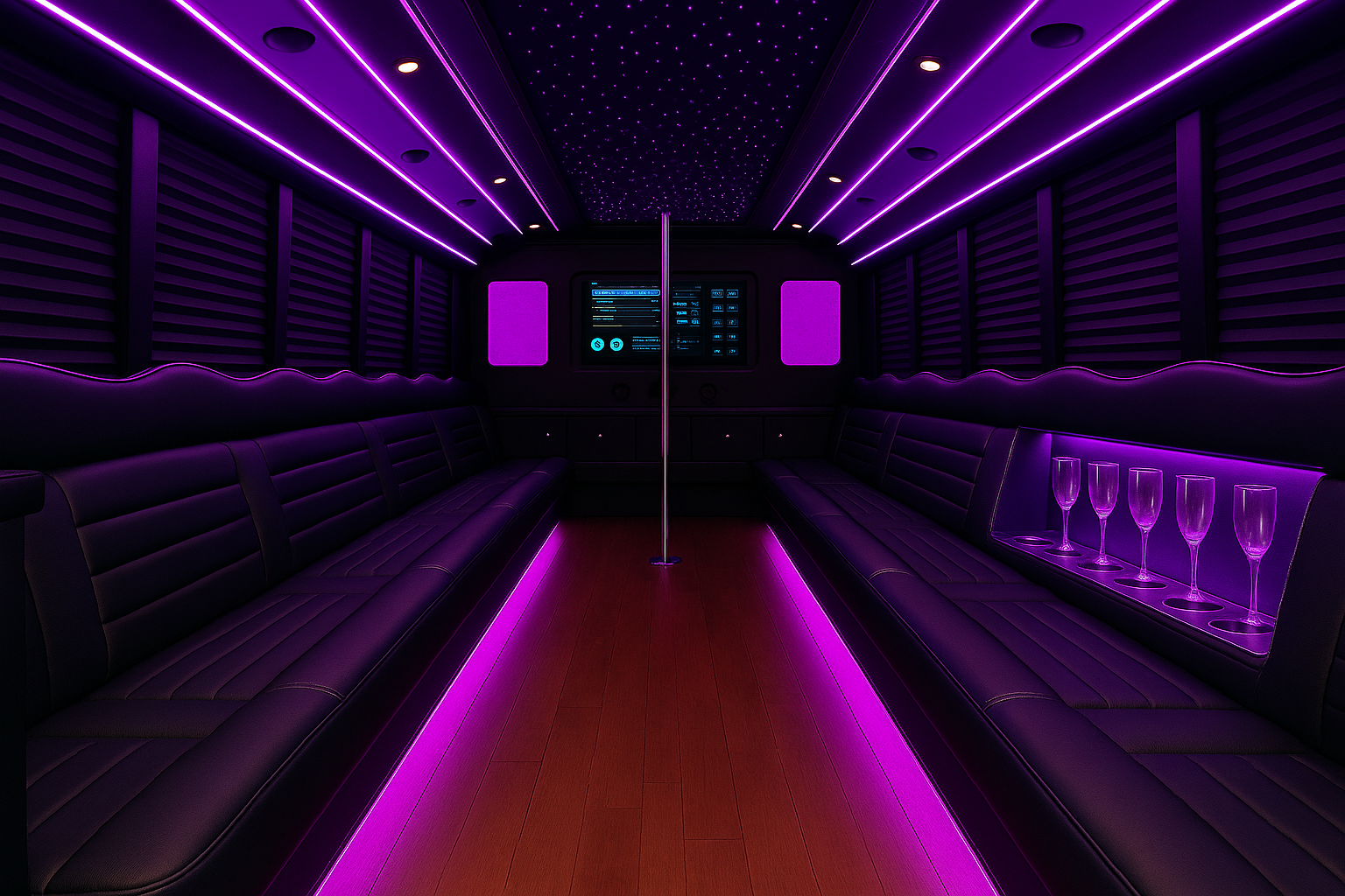 32 Passenger Party Bus interior