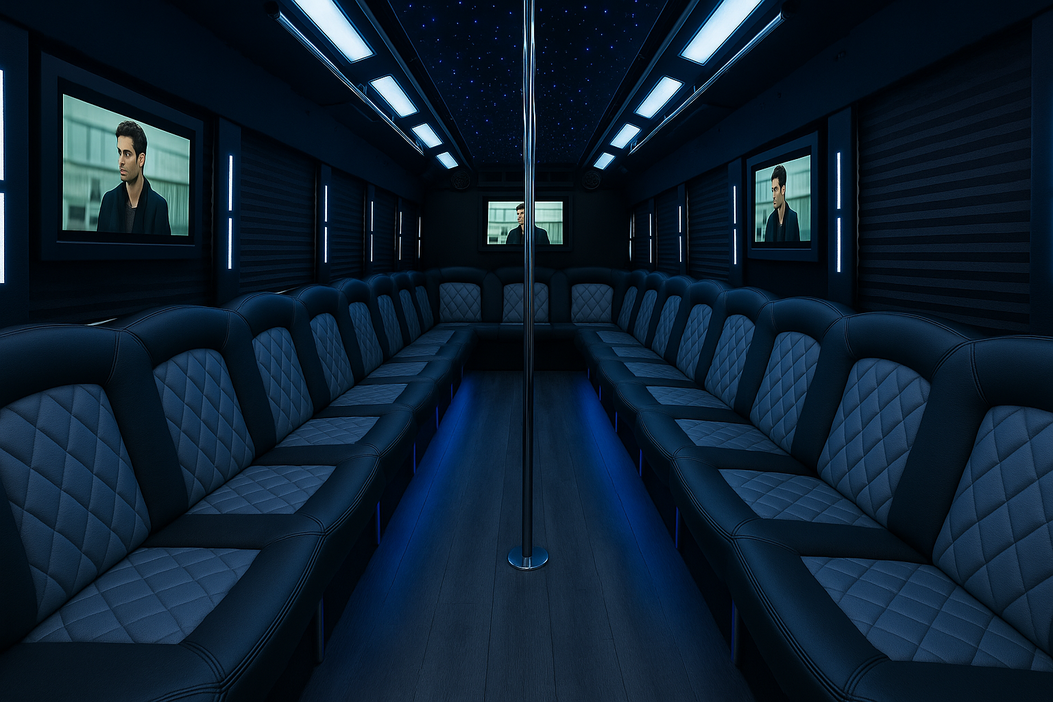 45 Passenger Party Bus interior